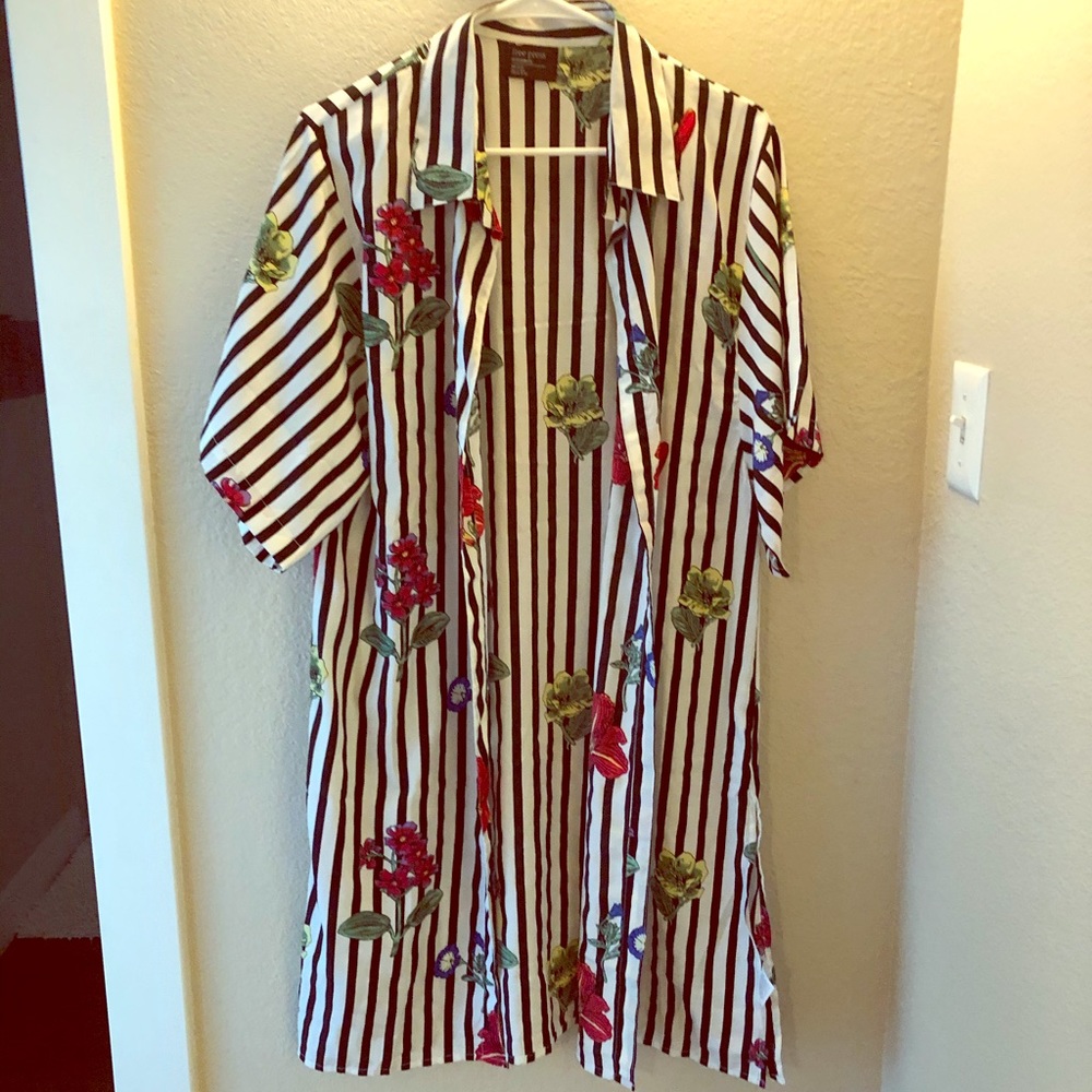 Kimono Duster Black and white stripes with flowers